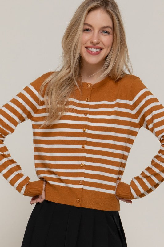 Camel Striped Sweater Cardigan