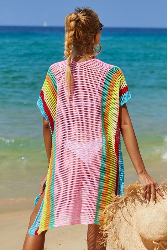 Rainbow Striped Crochet Swimsuit Cover Up