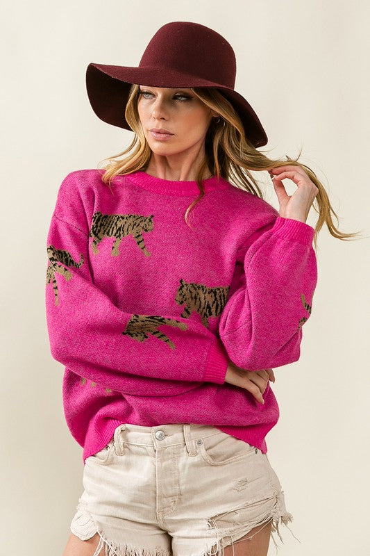 Fuchsia Tiger Pattern Sweater