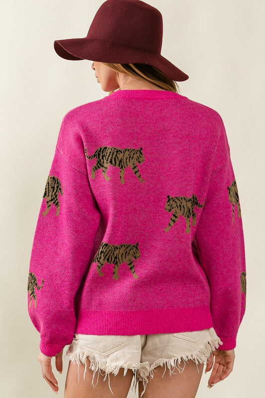 Fuchsia Tiger Pattern Sweater
