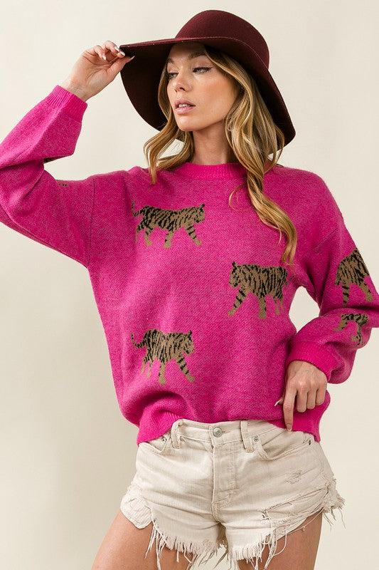 Fuchsia Tiger Pattern Sweater