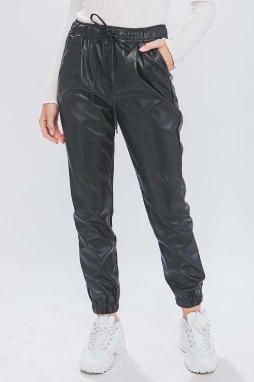Black Faux Leather Jogger Pants