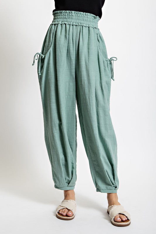 Mint Smocked Waist Drawstring Pants
