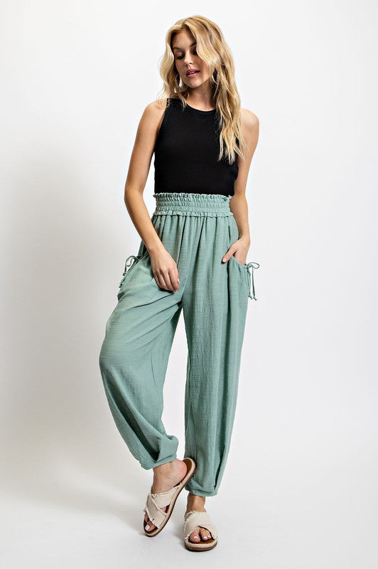 Mint Smocked Waist Drawstring Pants