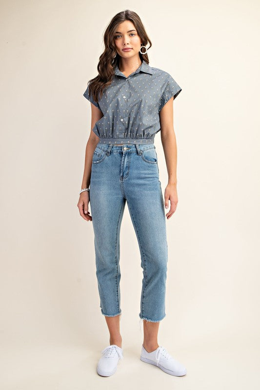 Steel Blue "Meadow to Margs" Cropped Shirt