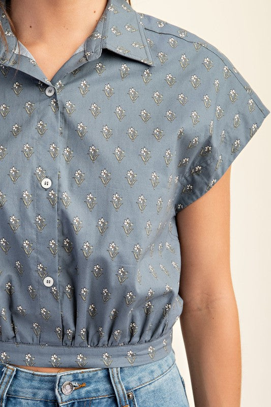 Steel Blue "Meadow to Margs" Cropped Shirt