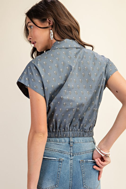 Steel Blue "Meadow to Margs" Cropped Shirt