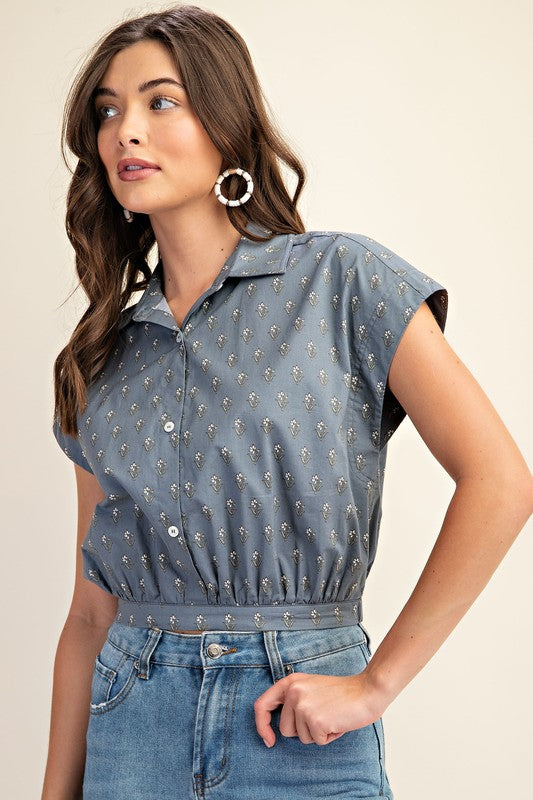 Steel Blue "Meadow to Margs" Cropped Shirt