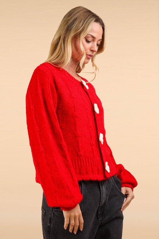 Floral Button Cropped Knit Cardigan