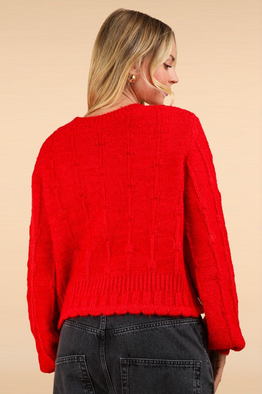 Floral Button Cropped Knit Cardigan