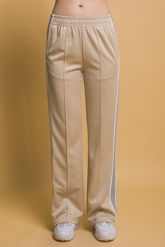 Cream Retro Wide Leg Track Suit With Side Stripes