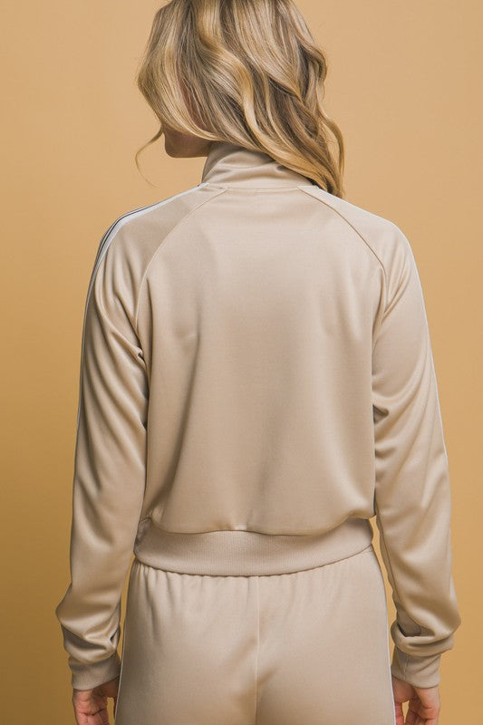 Cream Retro Wide Leg Track Suit With Side Stripes