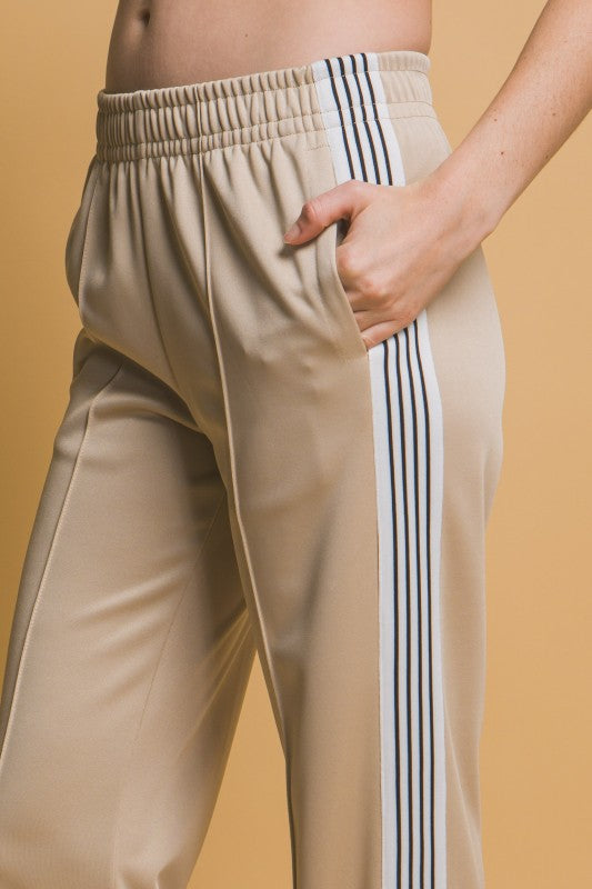 Cream Retro Wide Leg Track Suit With Side Stripes