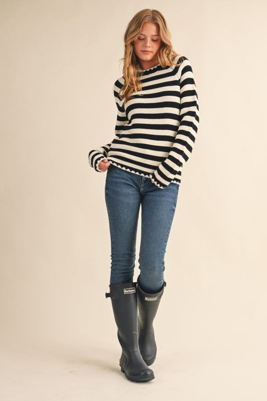 Black/White Stripe Triangle Stitch Sweater