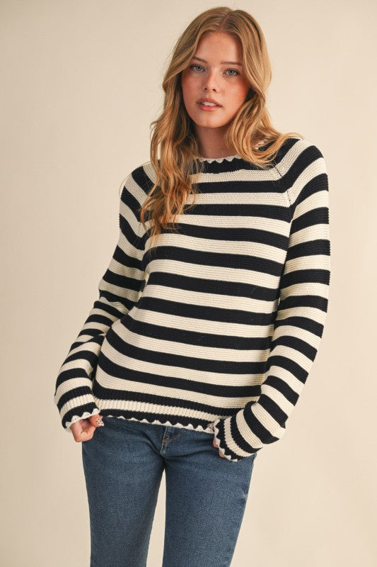 Black/White Stripe Triangle Stitch Sweater