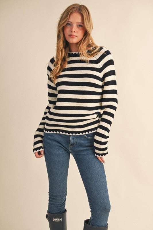 Black/White Stripe Triangle Stitch Sweater