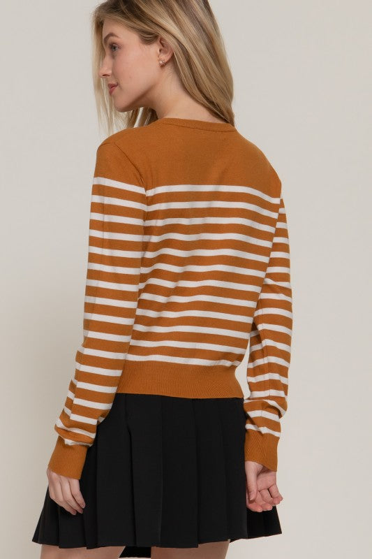 Camel Striped Sweater Cardigan