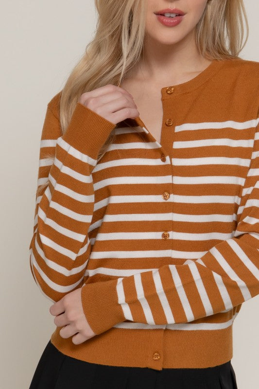 Camel Striped Sweater Cardigan