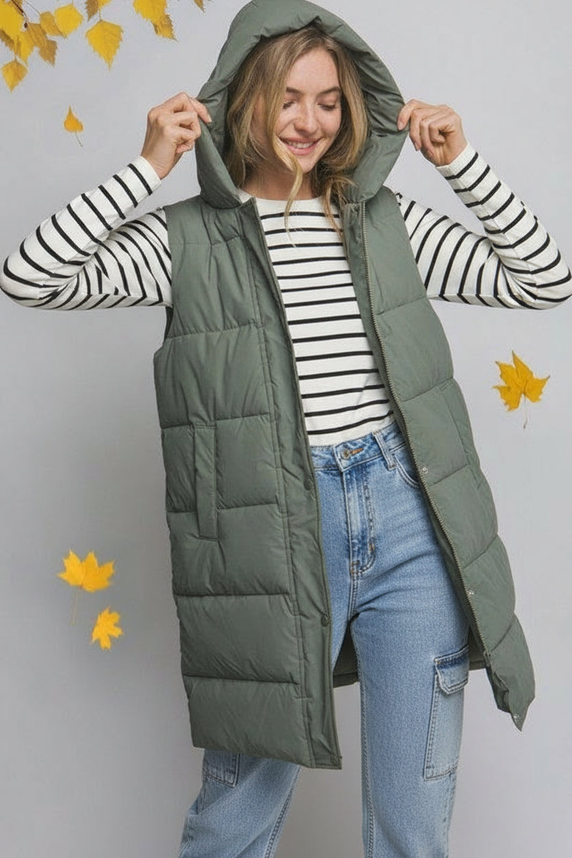 Hooded Long Puffer Vest