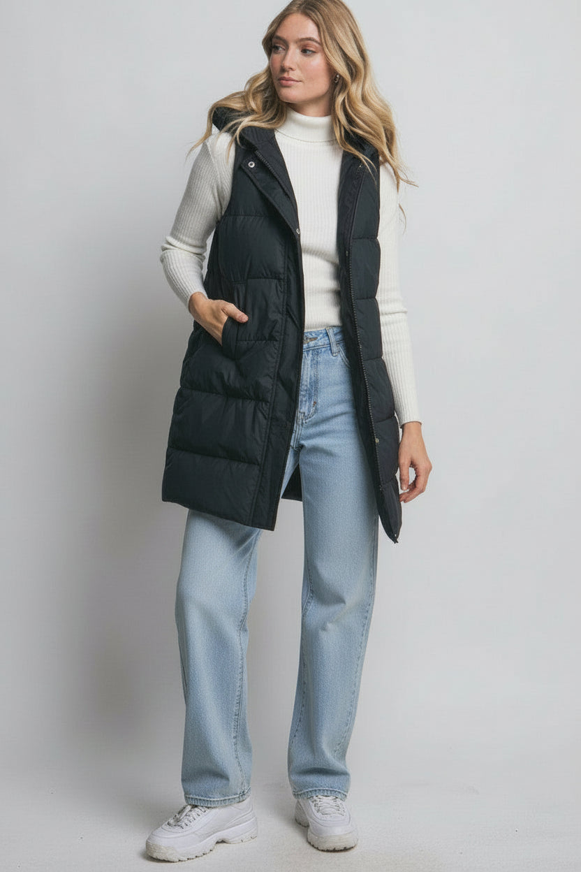 Hooded Long Puffer Vest