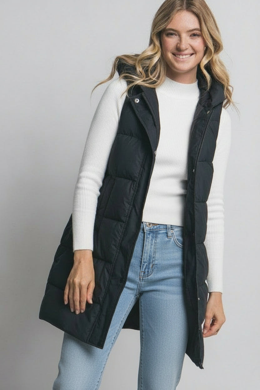 Hooded Long Puffer Vest