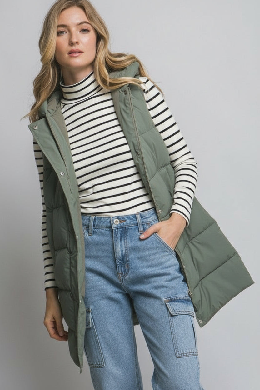 Hooded Long Puffer Vest