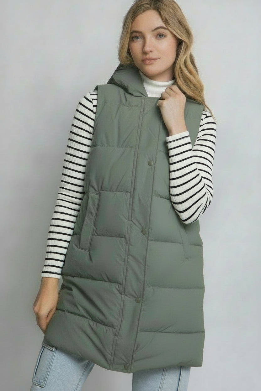 Hooded Long Puffer Vest
