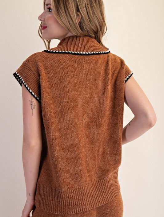Camel Collard Short Sleeve Sweater