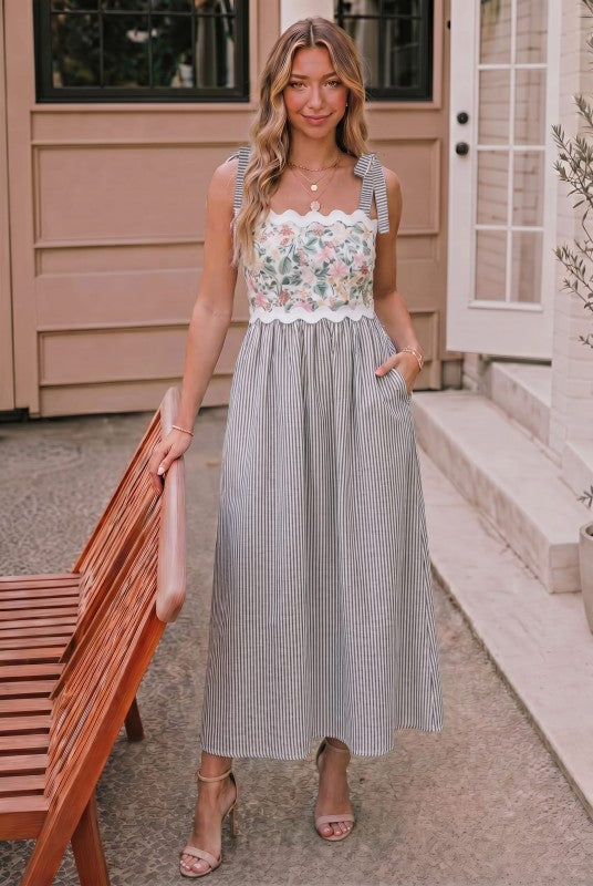 Petals & Pinstripes Maxi Dress