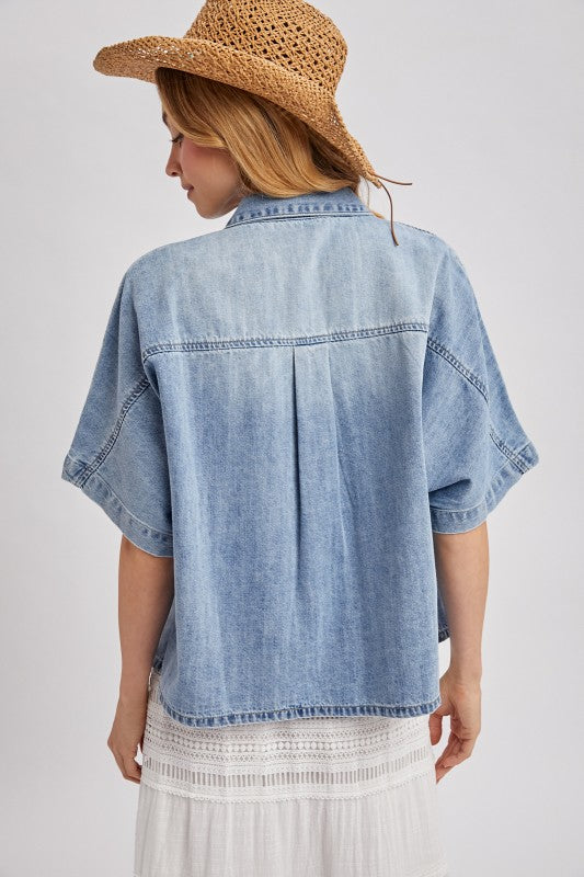 Foxy Boxy Denim Cropped Button Up
