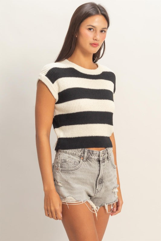 Bold-Bar Knit Top Sleeveless Top