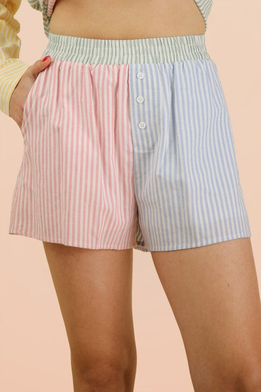 Weekend Hue Pinstriped Short Set