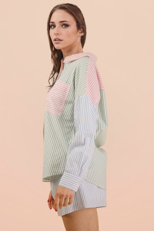 Weekend Hue Pinstriped Short Set