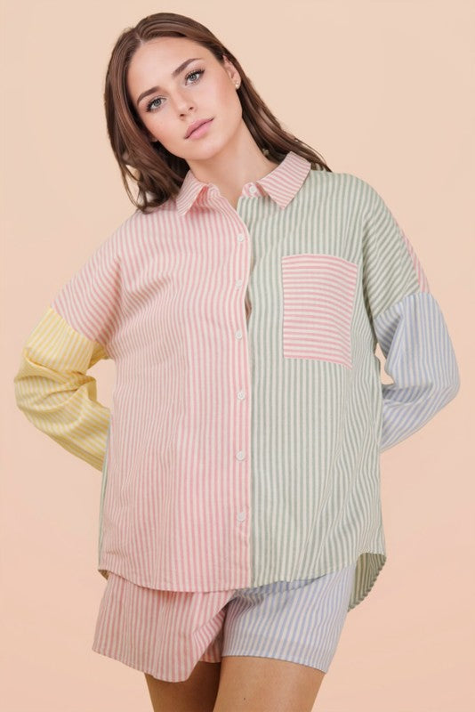 Weekend Hue Pinstriped Short Set