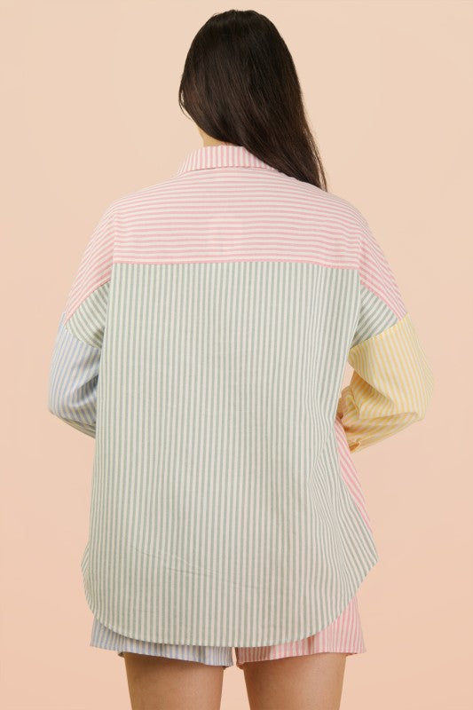Weekend Hue Pinstriped Short Set