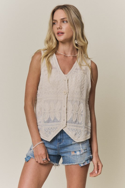 Willow Crochet Cream Vest