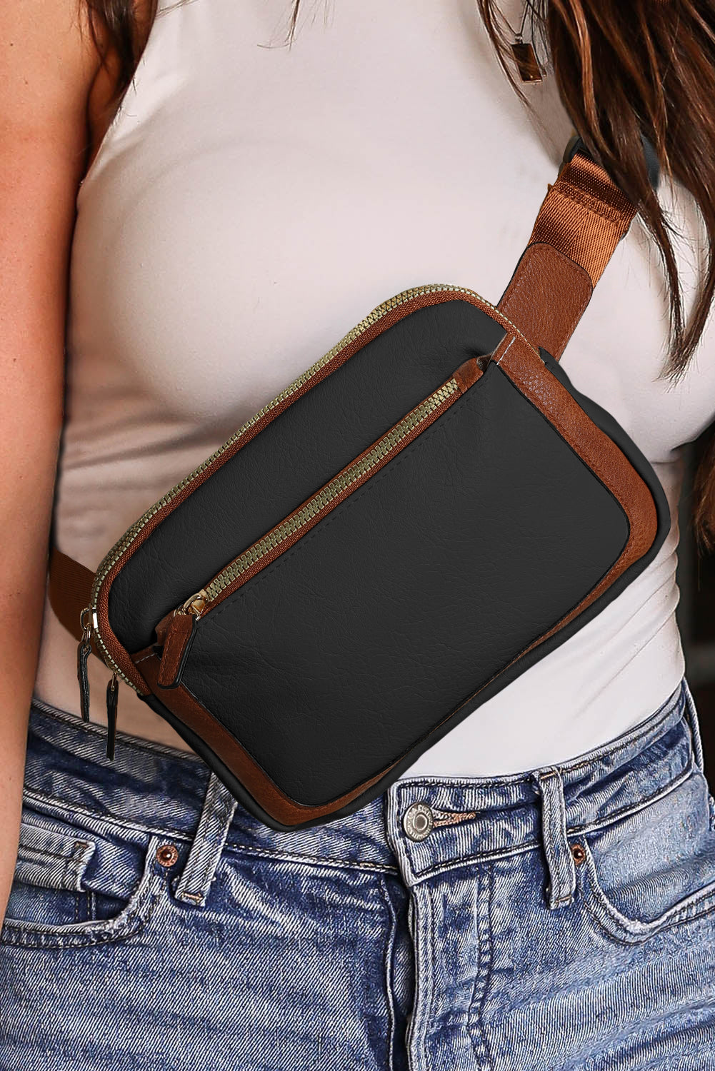 Black PU Leather Crossbody Bag
