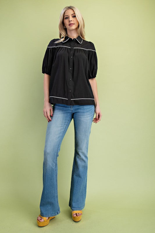The CeCe Pleated Button Blouse
