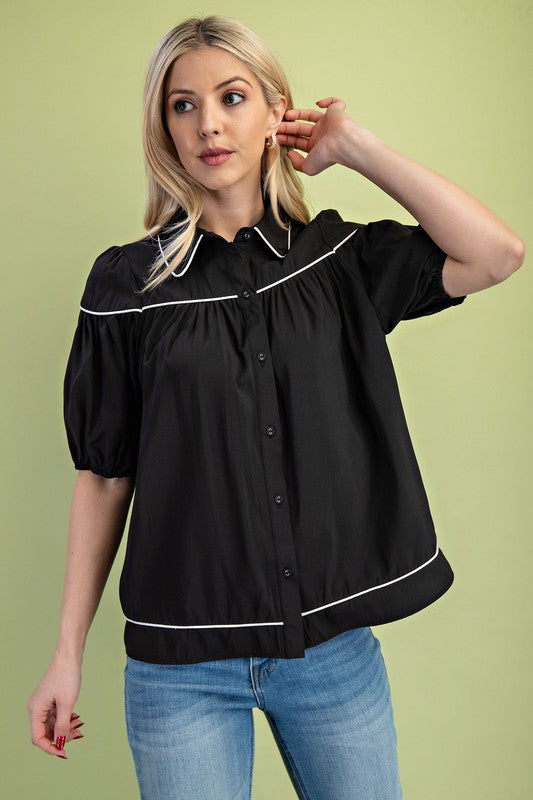 The CeCe Pleated Button Blouse
