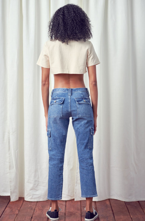 KanCan High Rise Slim Straight Leg Cargo Jeans