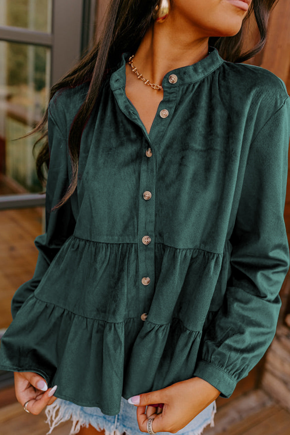 Emerald Corduroy Button up Blouse