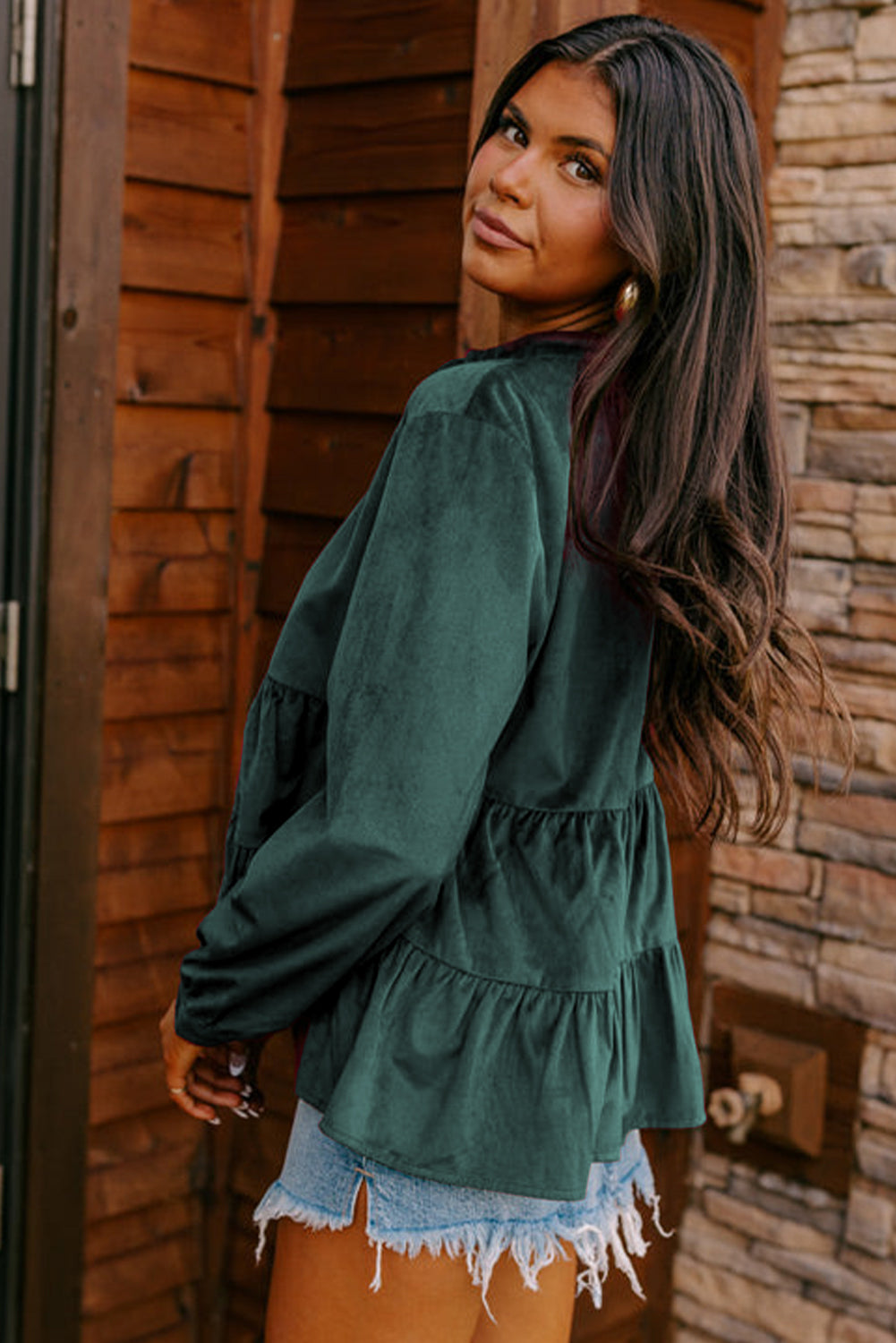 Emerald Corduroy Button up Blouse