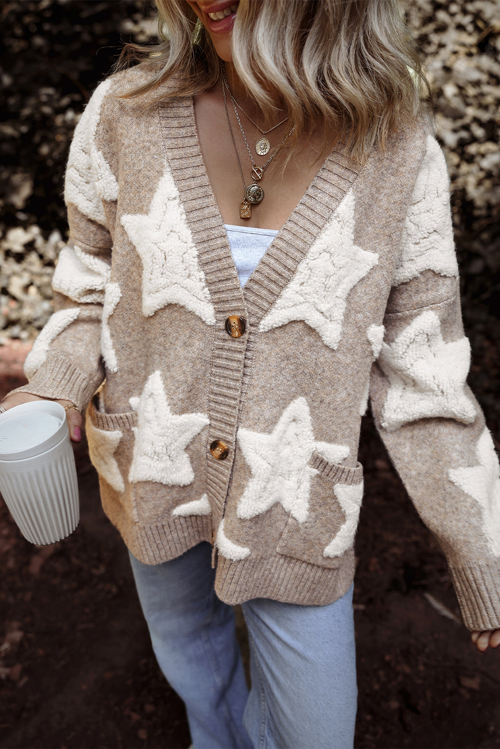 Khaki Sherpa Star Cardigan
