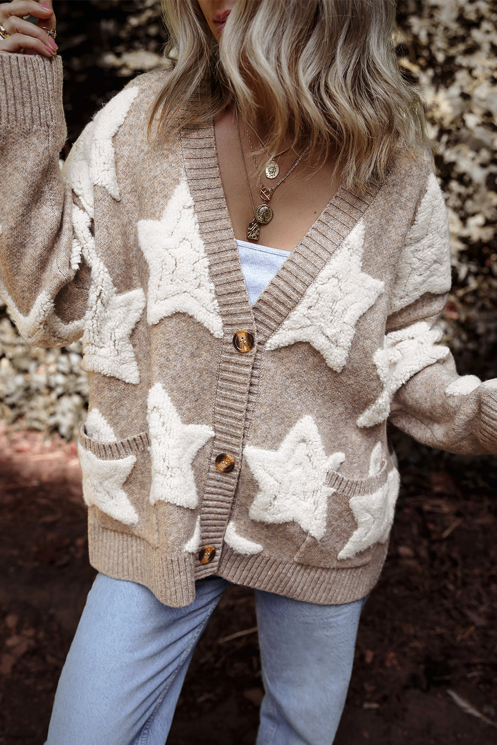 Khaki Sherpa Star Cardigan