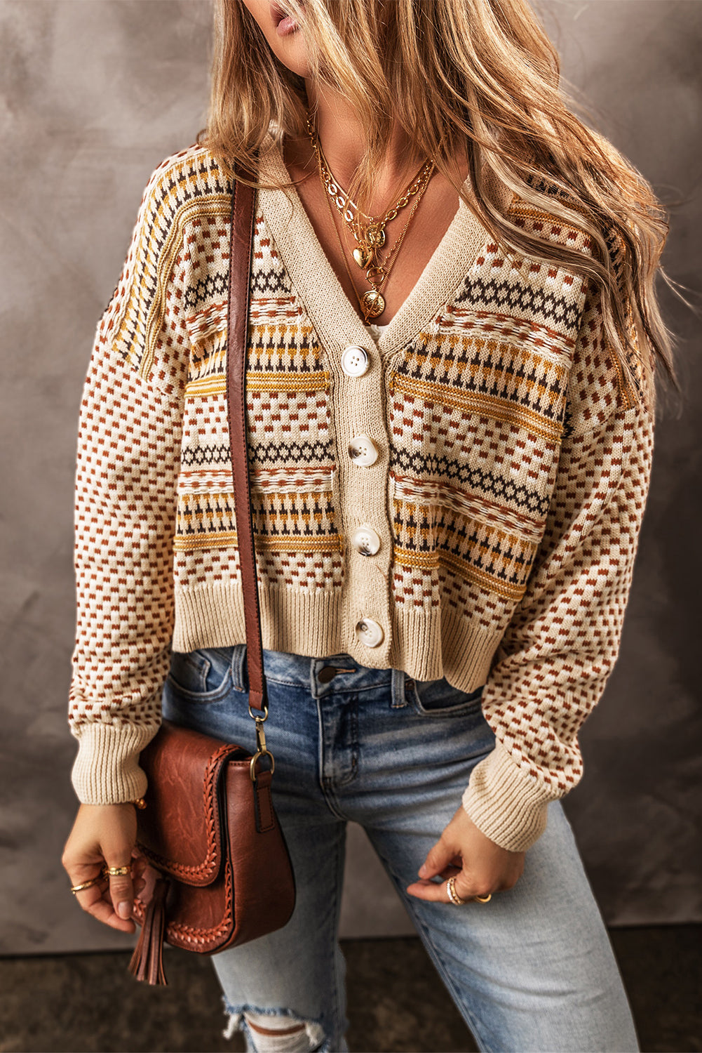 Fall Pattern Cropped Cardigan