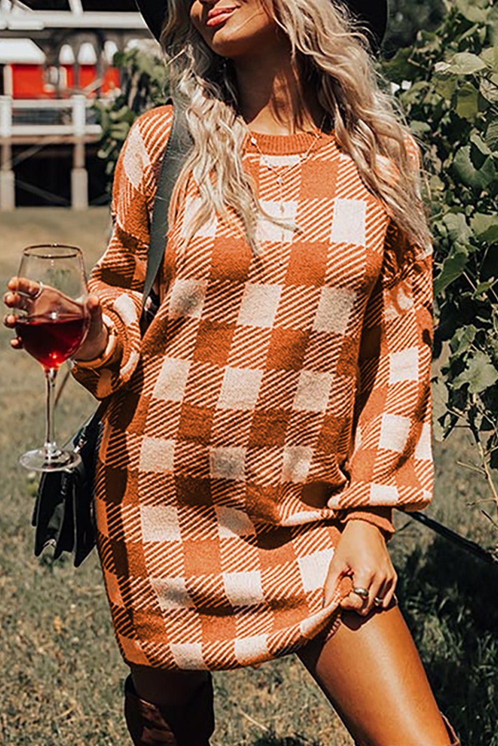 Pumpkin Plaid Sweater Dress