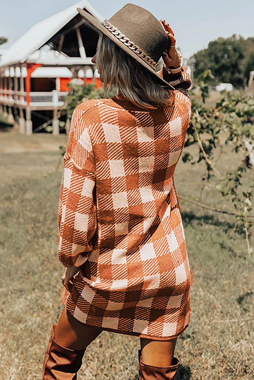 Pumpkin Plaid Sweater Dress