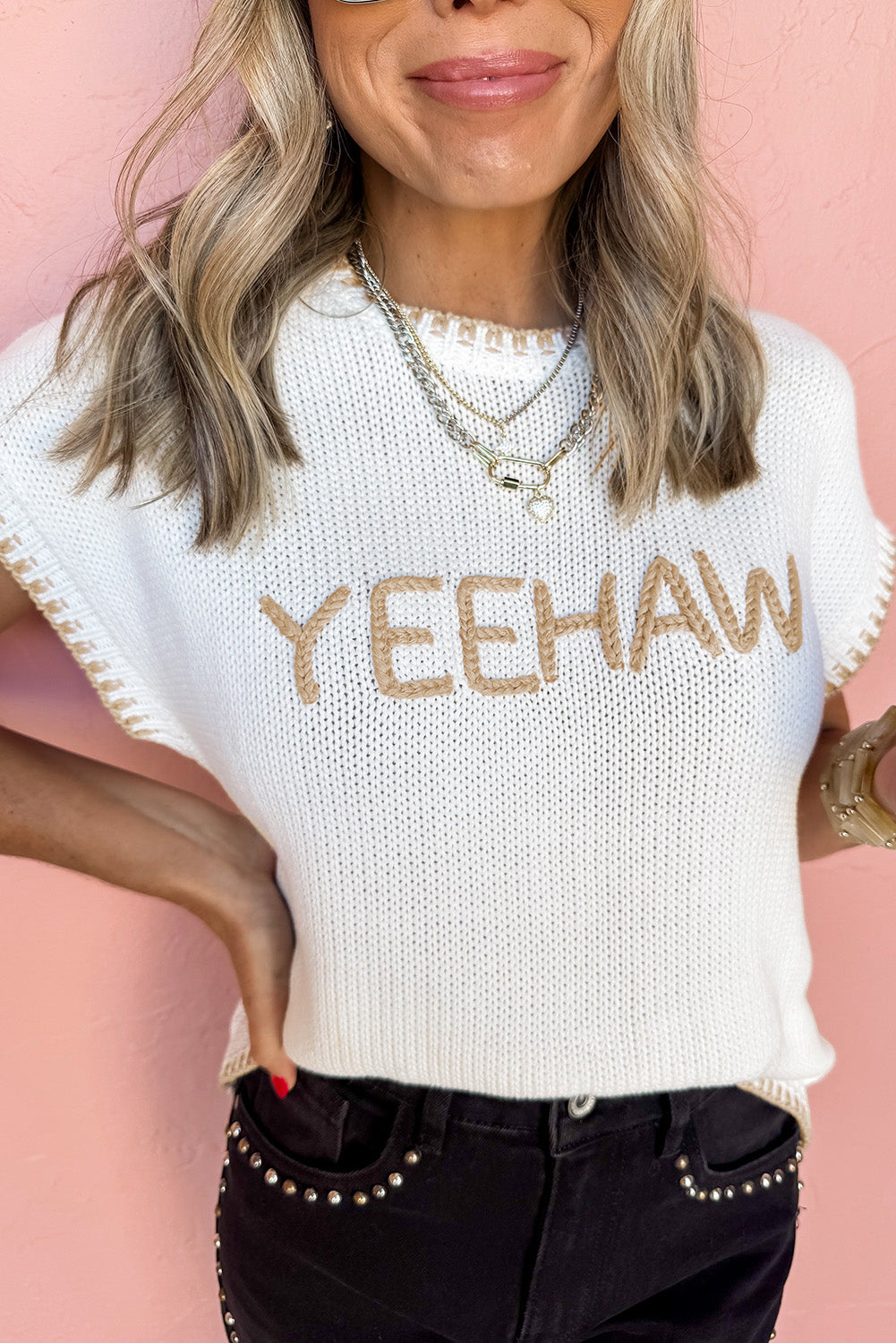 White Knitted YEEHAW Sweater
