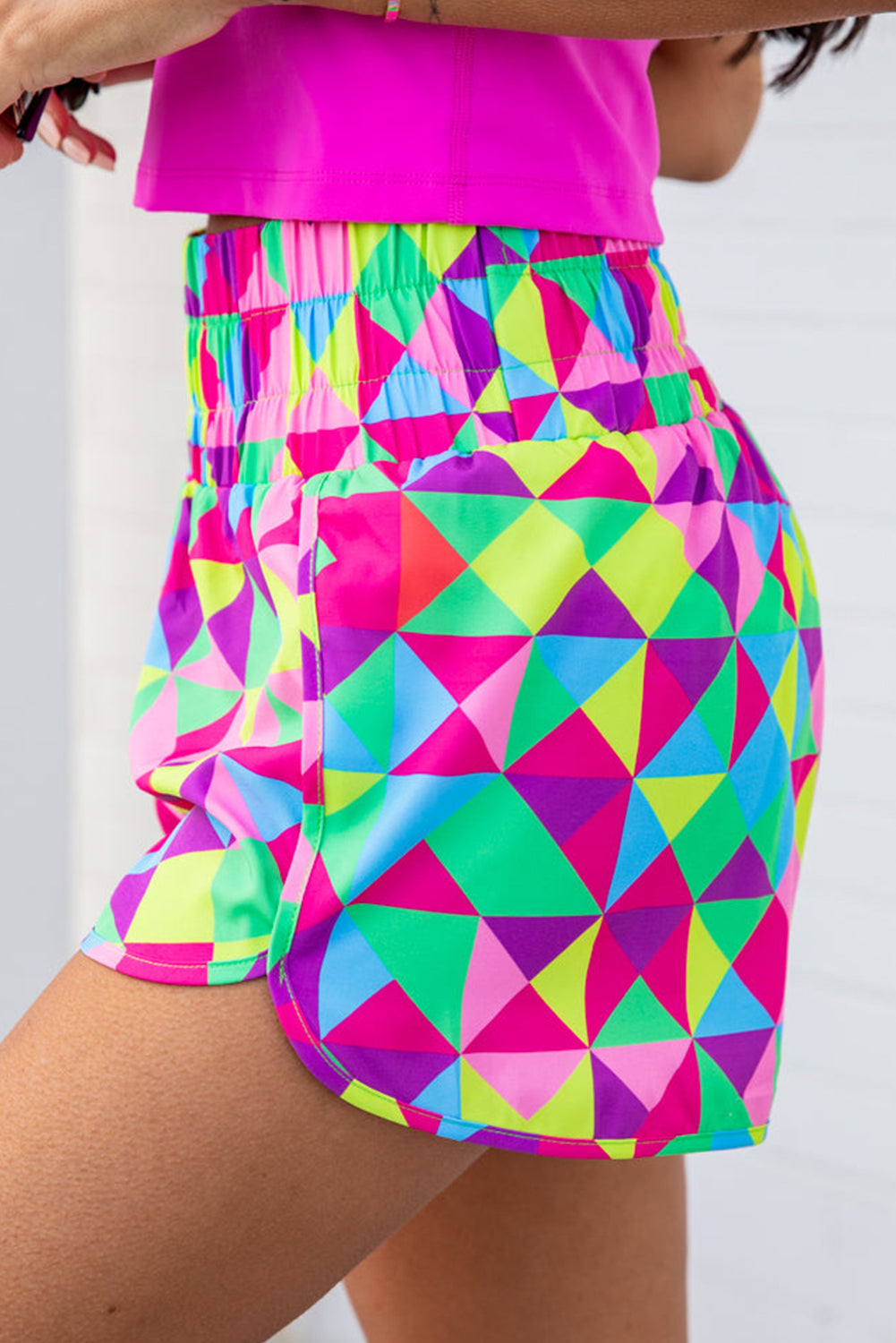 Geo Print Wide Waistband Active Shorts