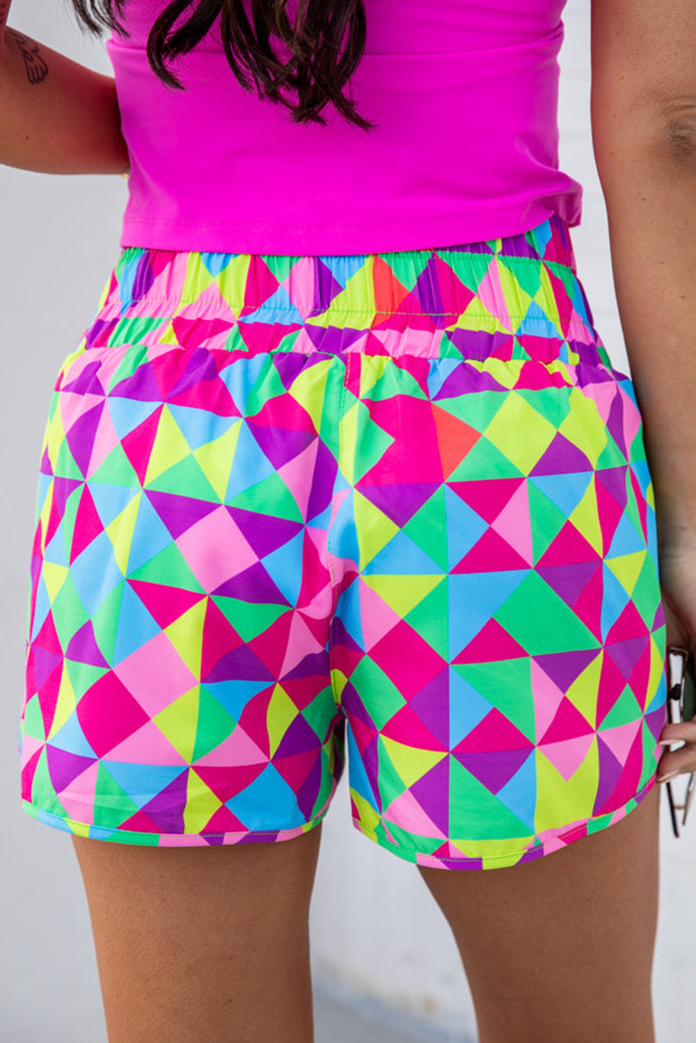 Geo Print Wide Waistband Active Shorts